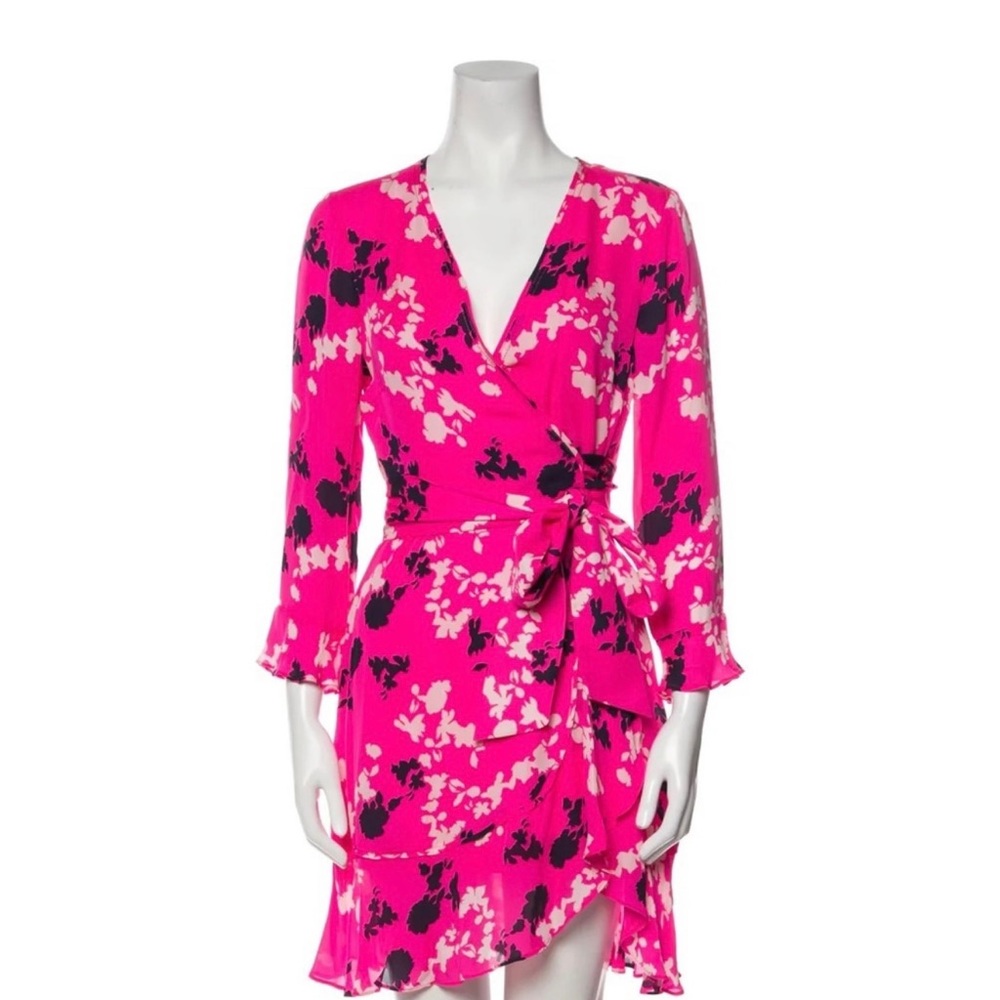 Tanya Taylor Hot Pink Silk Wrap Dress